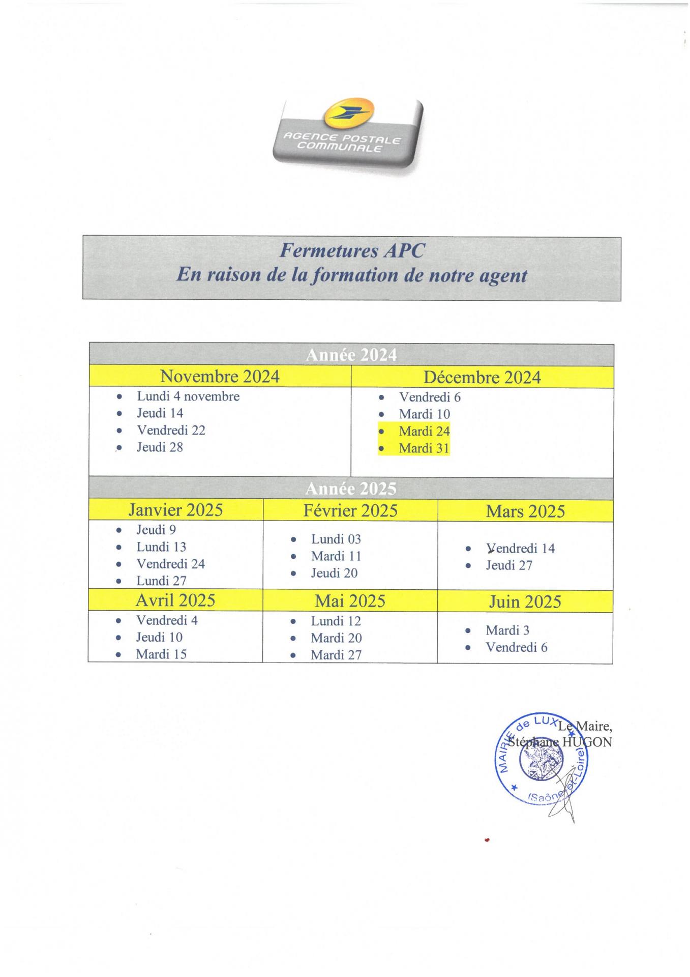 APC fermeture 24/25